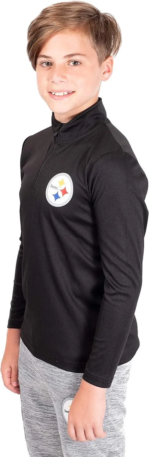 NFL Official Youth Super Soft Quarter Zip Long Sleeve T-Shirt|Pittsburgh Steelers