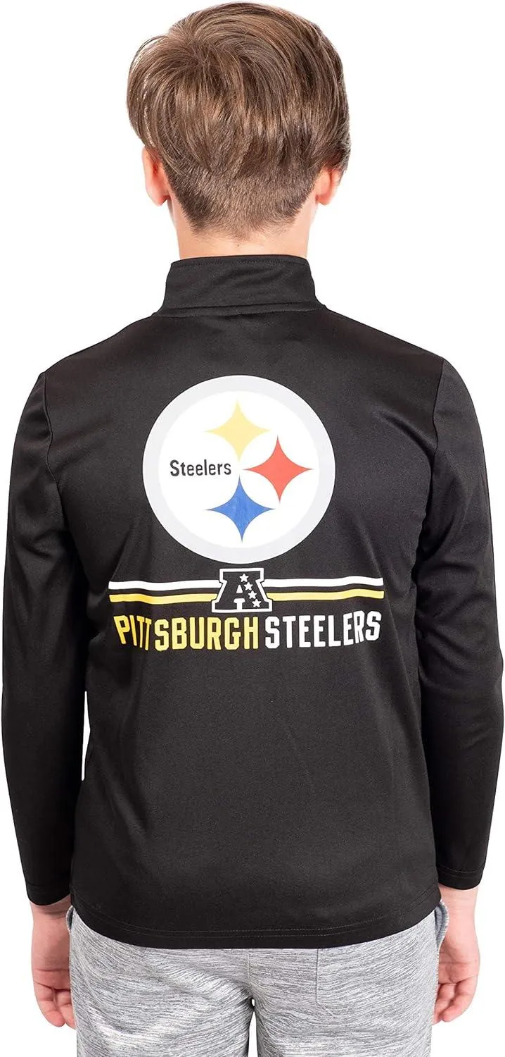 NFL Official Youth Super Soft Quarter Zip Long Sleeve T-Shirt|Pittsburgh Steelers