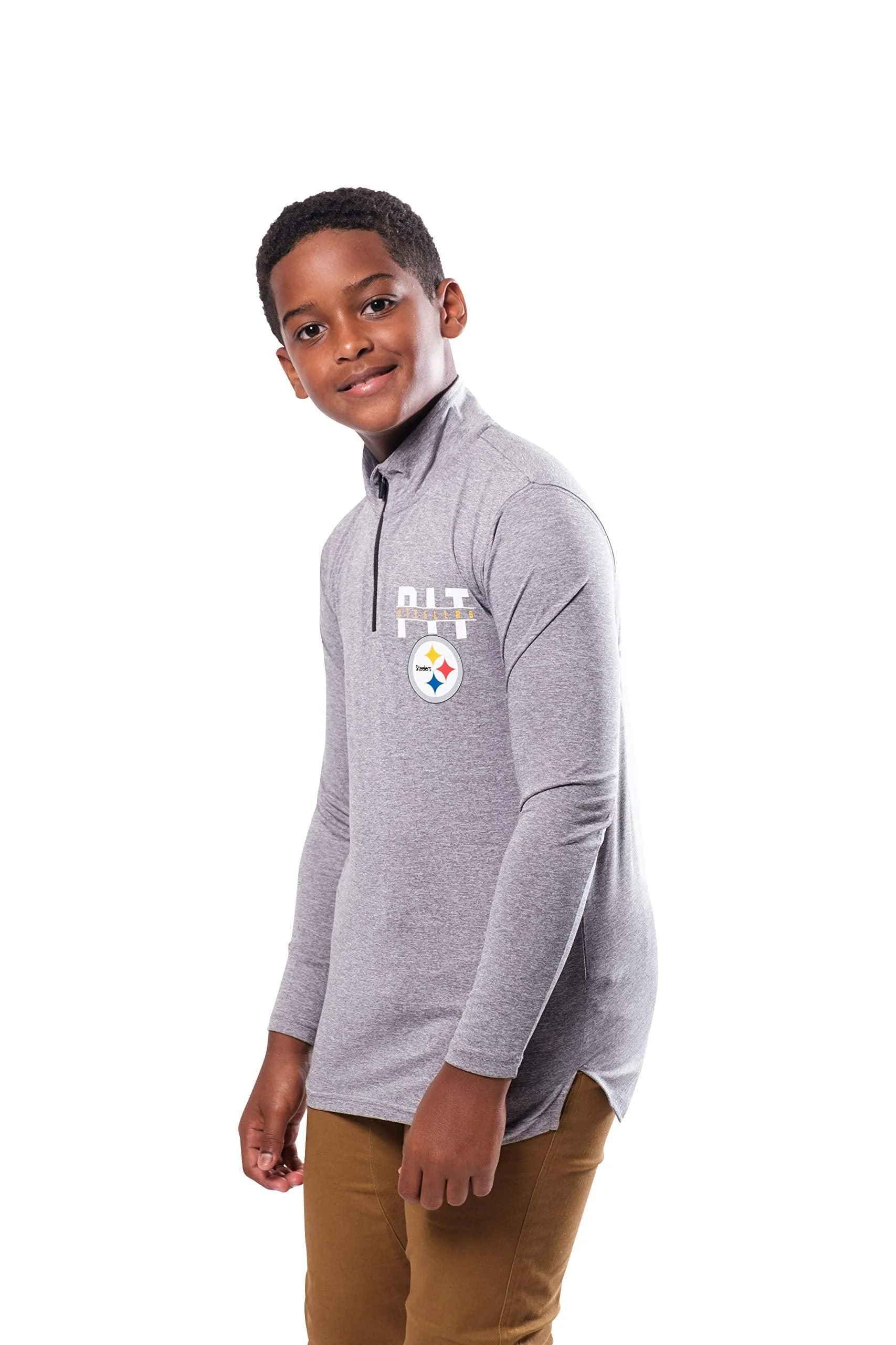 NFL Official Youth Super Soft Quarter Zip Long Sleeve T-Shirt|Pittsburgh Steelers