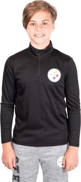 NFL Official Youth Super Soft Quarter Zip Long Sleeve T-Shirt|Pittsburgh Steelers