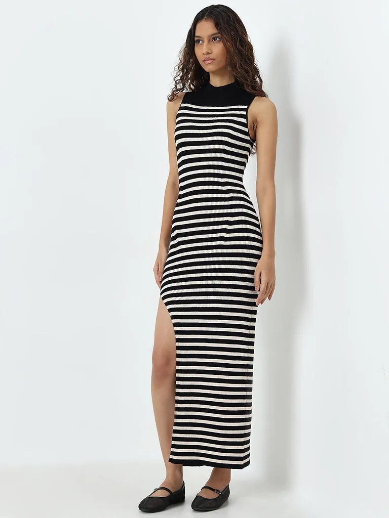 Nuon Black & Off-White Striped Bodycon Dress