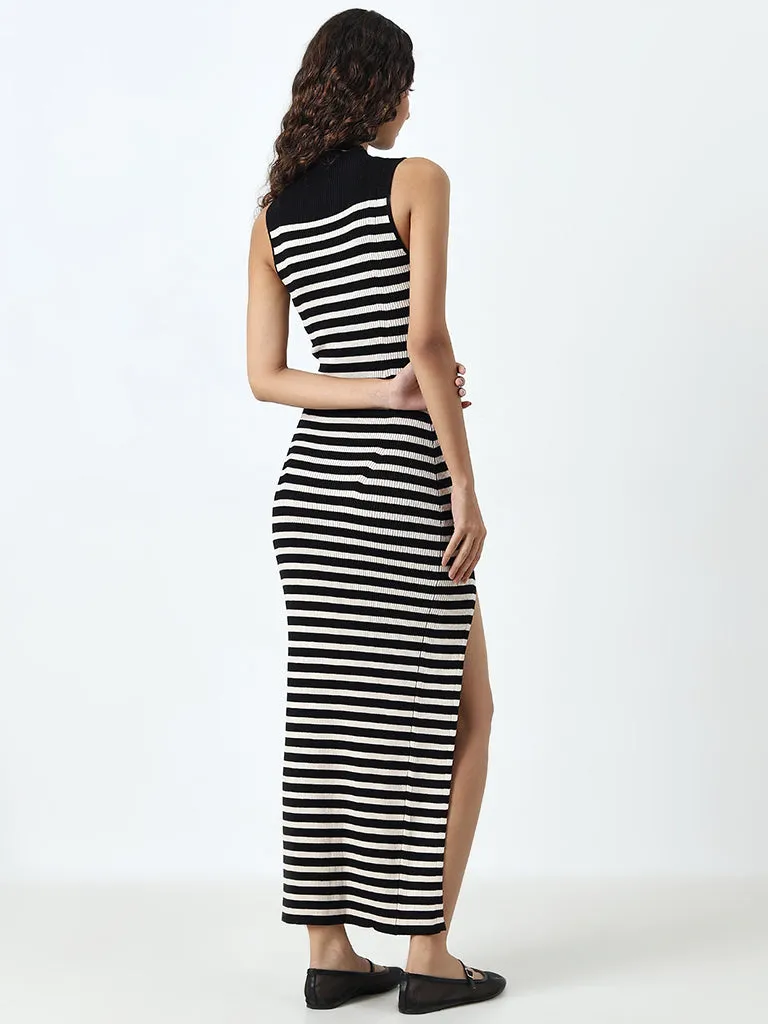 Nuon Black & Off-White Striped Bodycon Dress