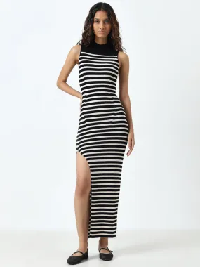 Nuon Black & Off-White Striped Bodycon Dress