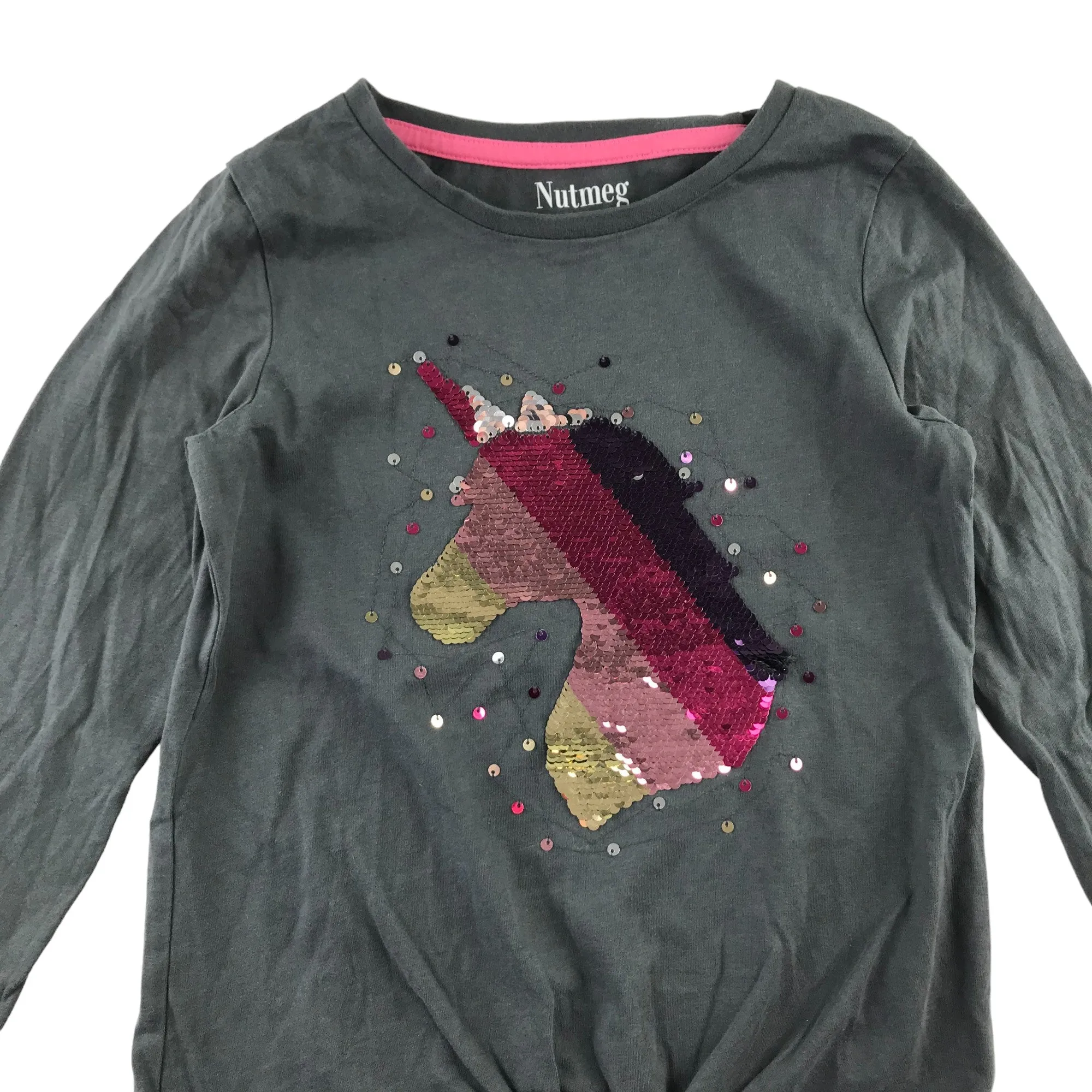 Nutmeg t-shirt 9-10 years dark grey sequin unicorn long sleeve cotton