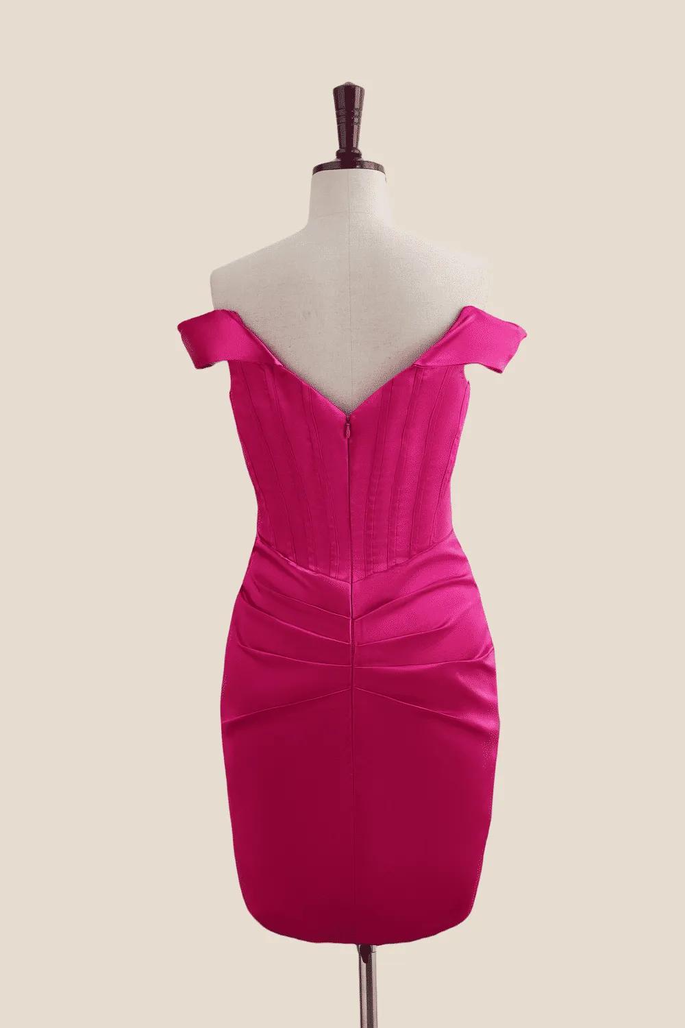 Off the Shoulder Hot Pink Ruched Tight Short Dress