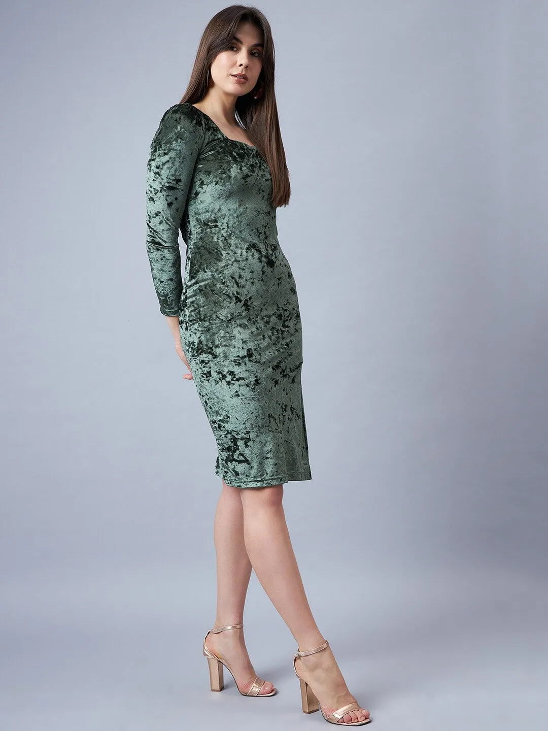 Olive Green Velvet Sheath Dress