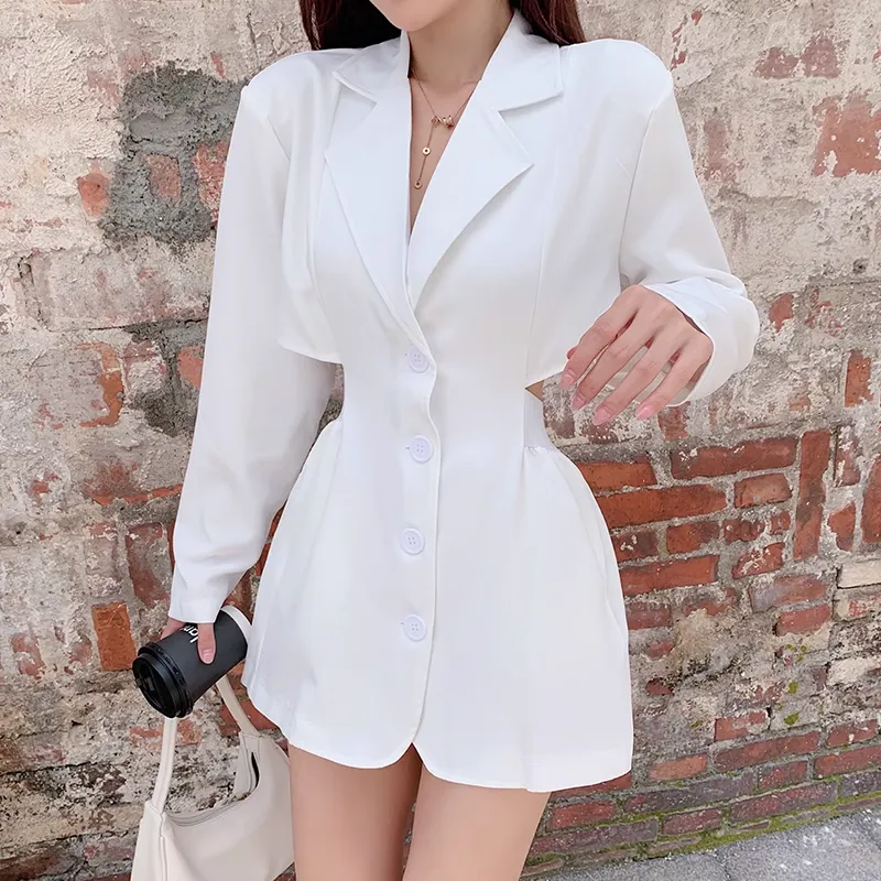 Open Waist Long Sleeves Blazer Collar Dress