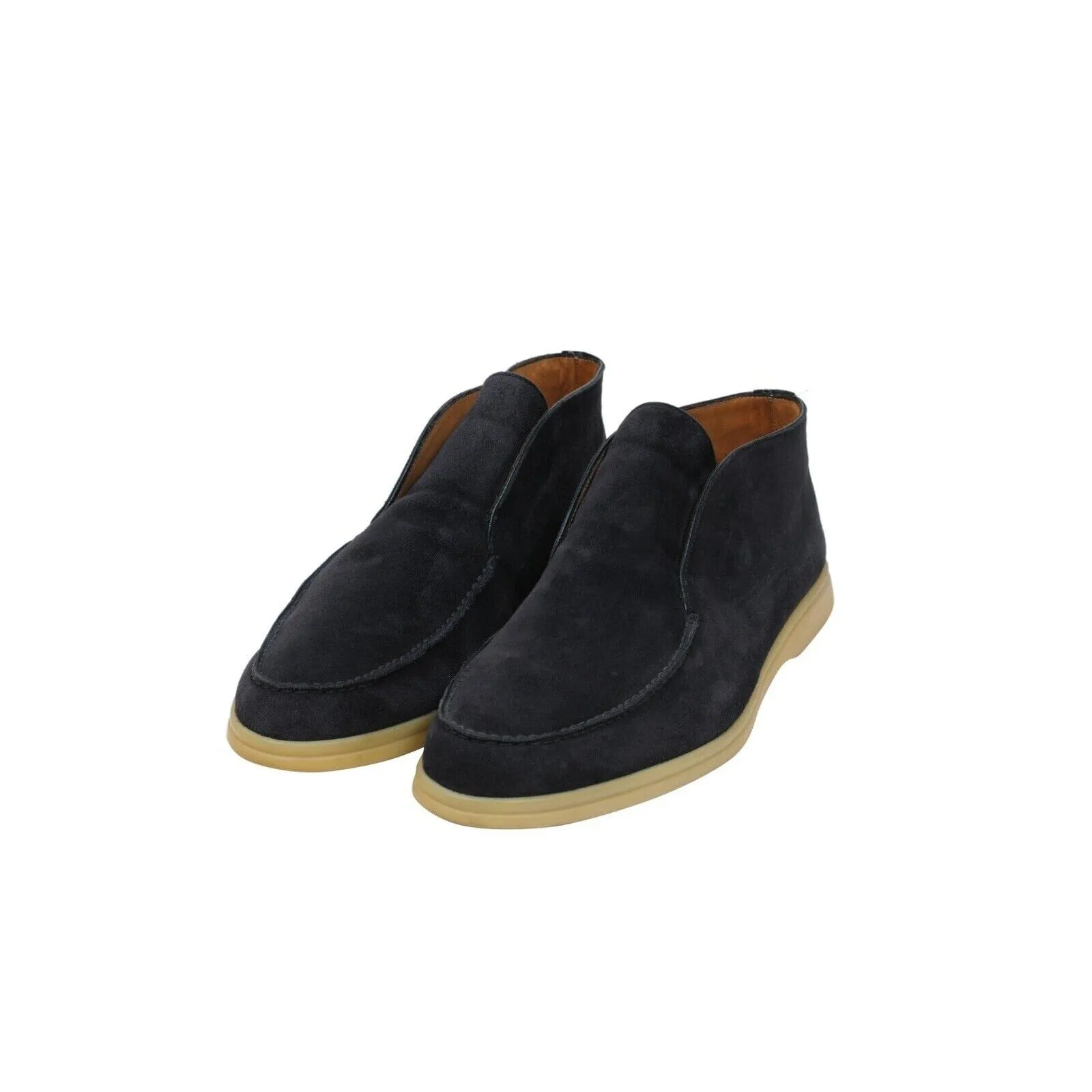 Open Walk Ankle Boots Navy Blue Suede Slip On Chukkas