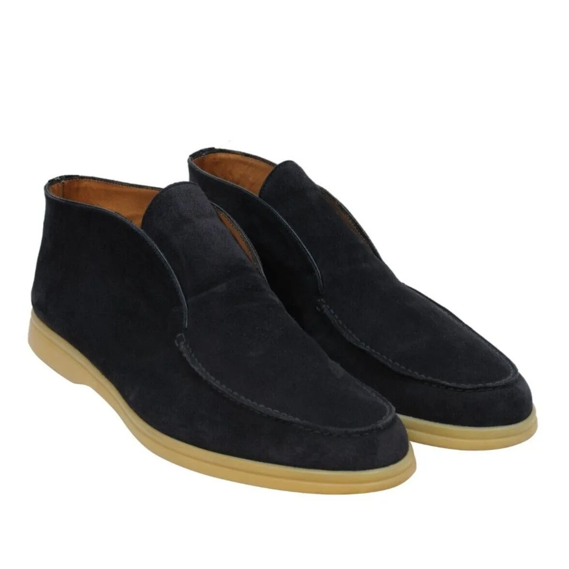 Open Walk Ankle Boots Navy Blue Suede Slip On Chukkas