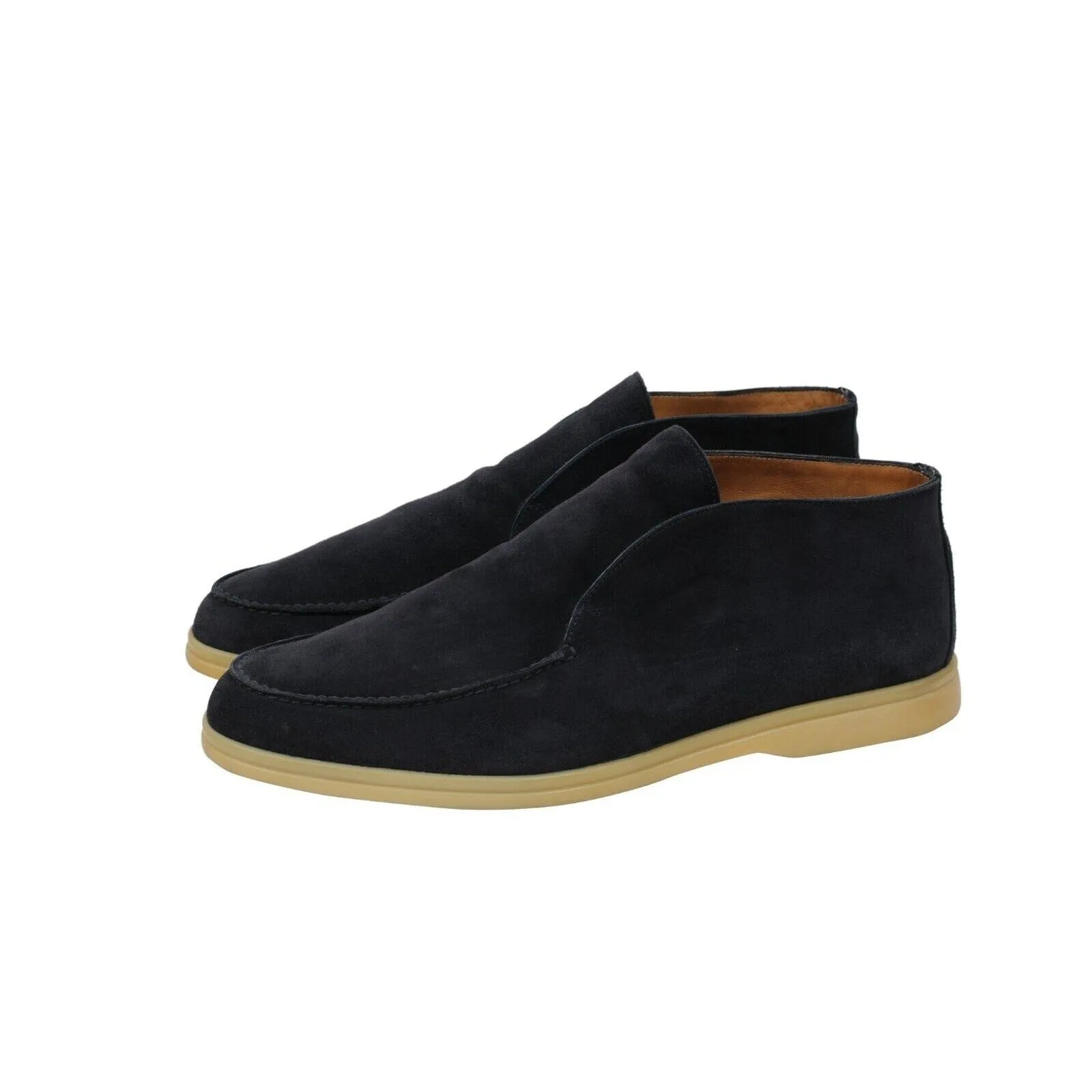 Open Walk Ankle Boots Navy Blue Suede Slip On Chukkas