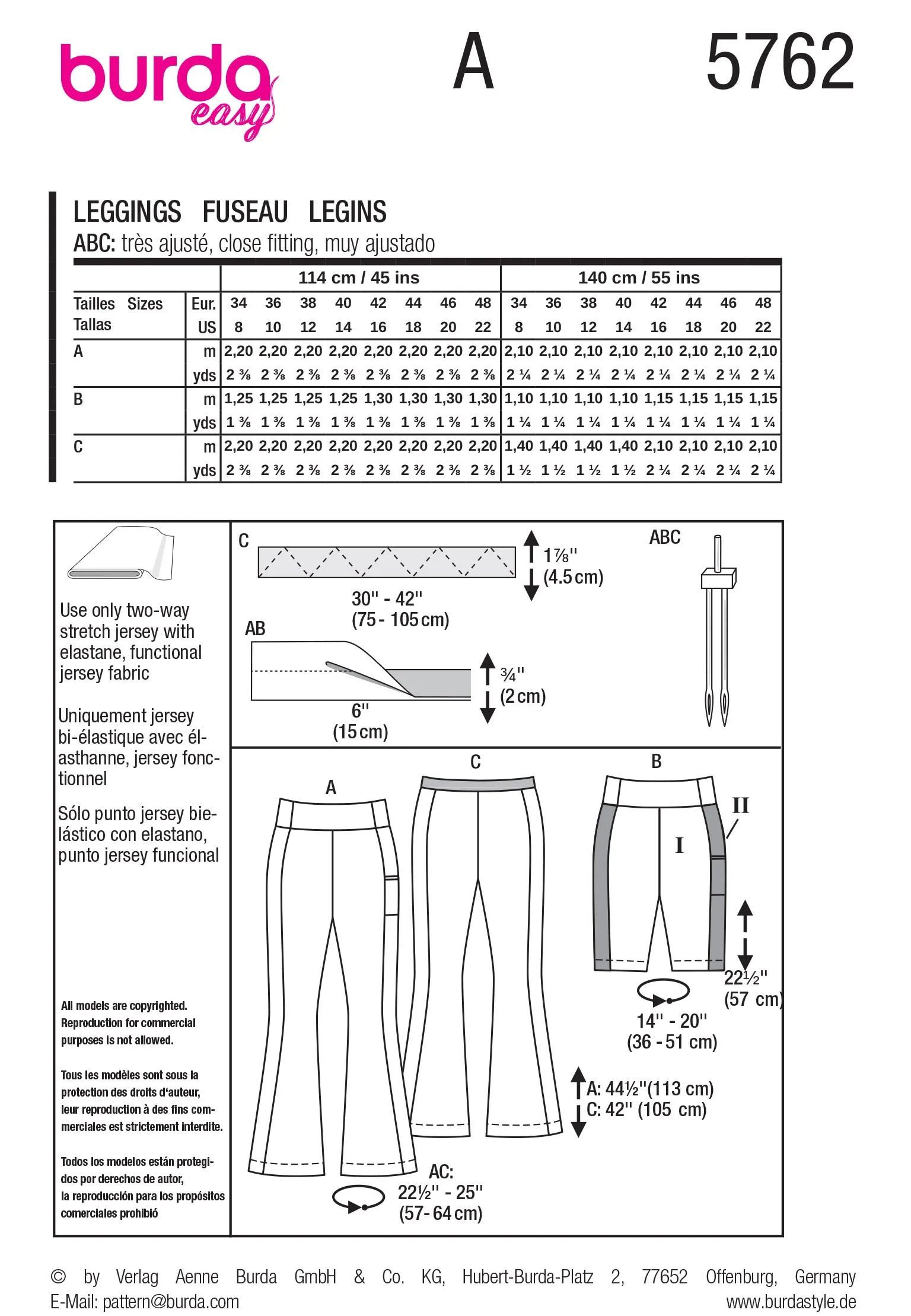 Patron Burda n°5762 : Leggings