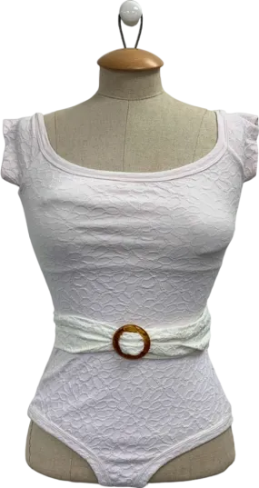 Peony White Embroidered Swimsuit with Belt UK 8