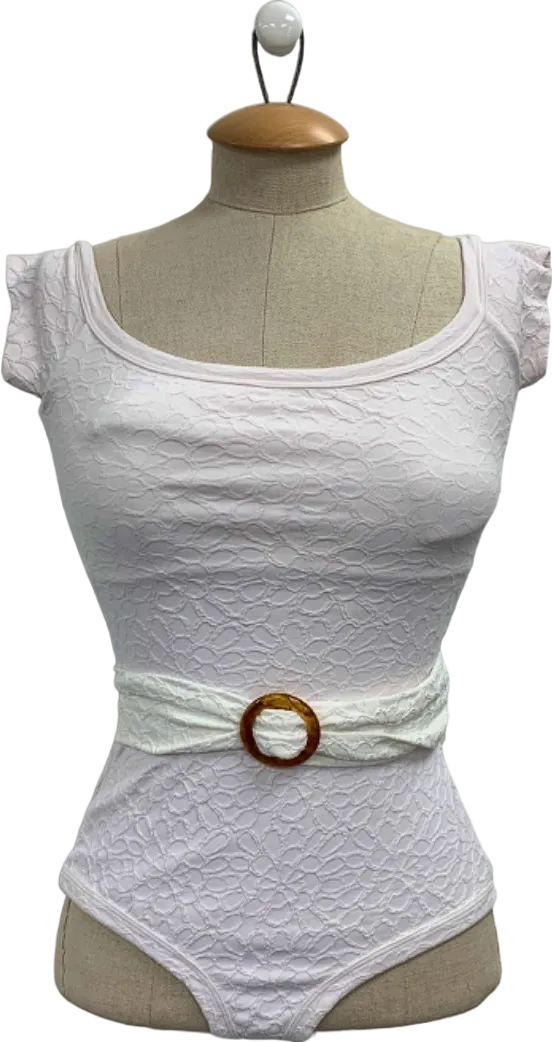 Peony White Embroidered Swimsuit with Belt UK 8