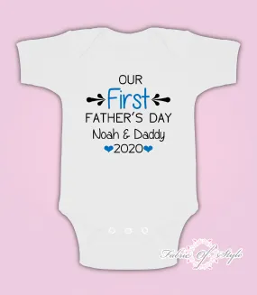 Personalised Our First Fathers Day Baby Kids  Body Suit Vest Boy