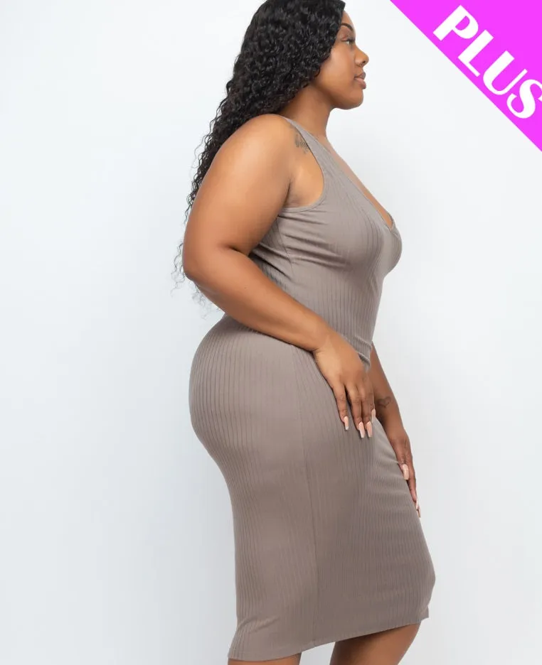 Plus Size Ribbed Sleeveless Bodycon Dress (CAPELLA)