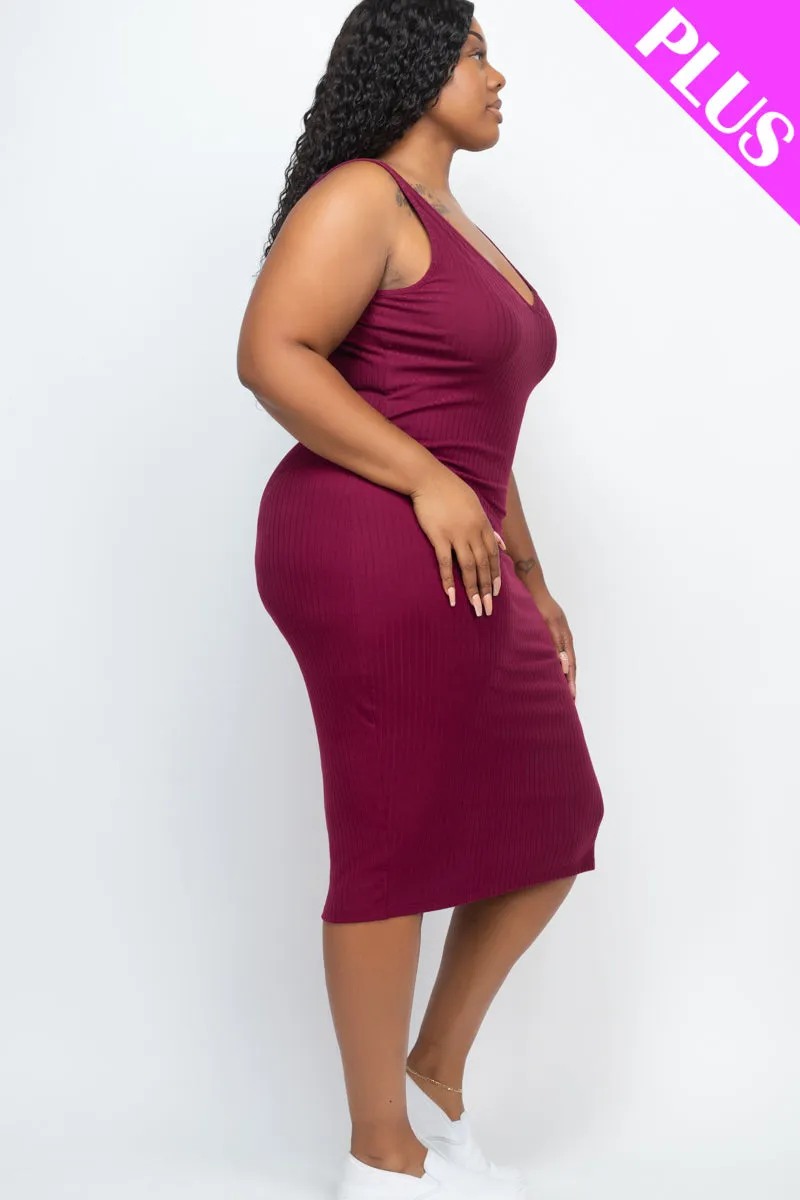 Plus Size Ribbed Sleeveless Bodycon Dress (CAPELLA)