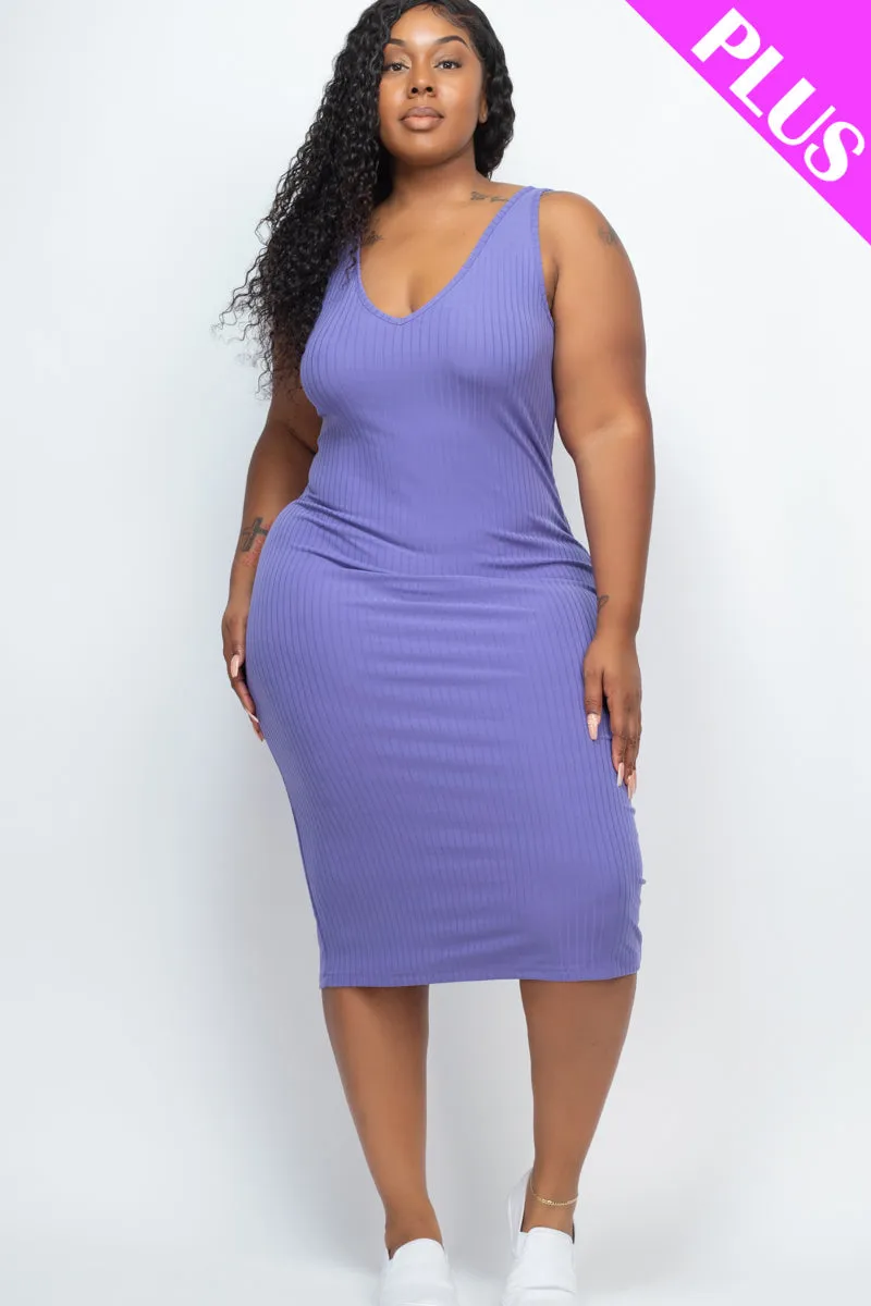 Plus Size Ribbed Sleeveless Bodycon Dress (CAPELLA)