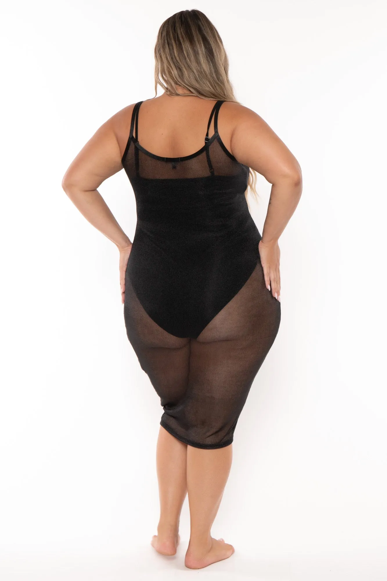 Plus Size Yenssy Metallic Mesh  Dress - Black