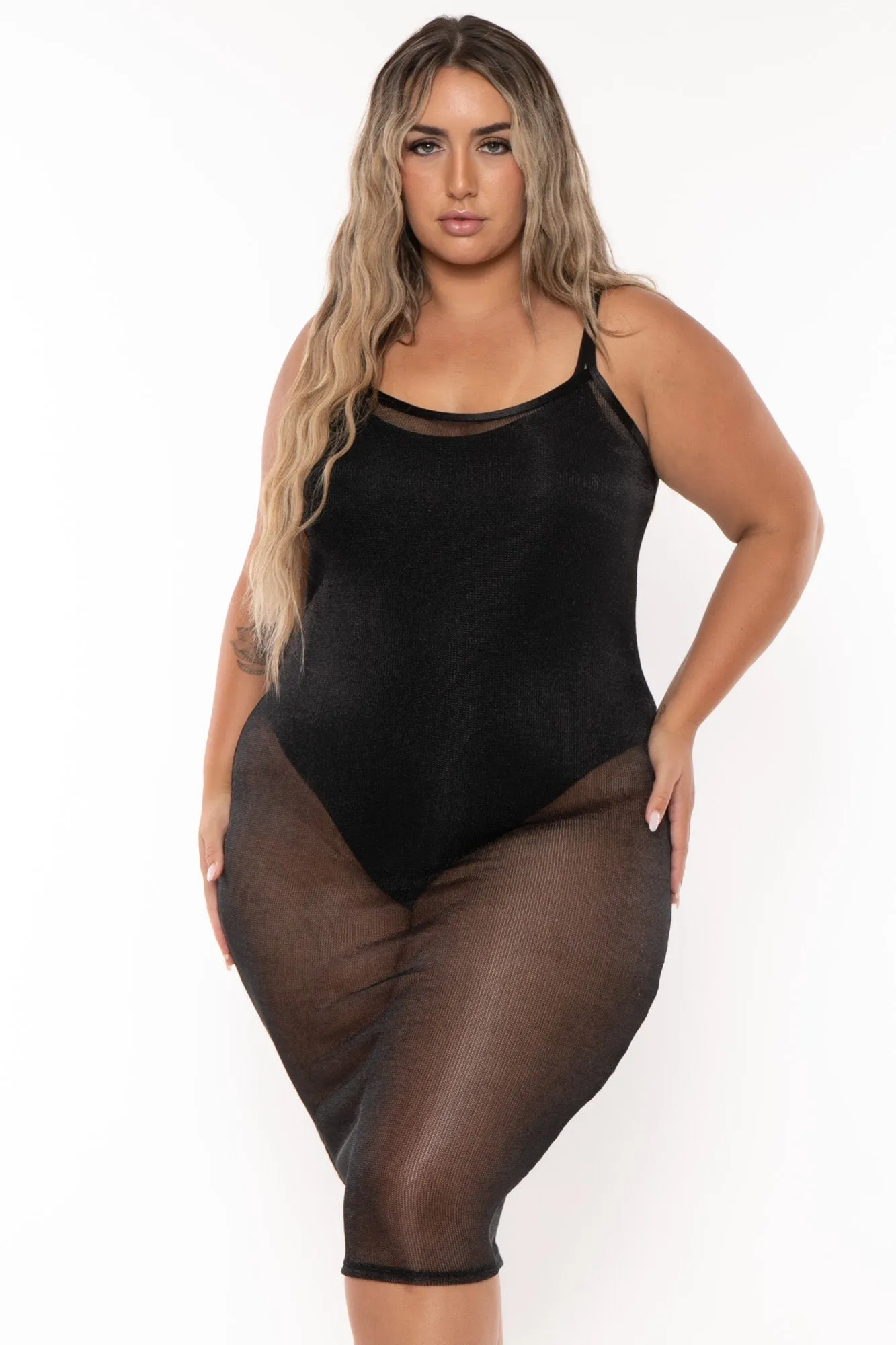 Plus Size Yenssy Metallic Mesh  Dress - Black