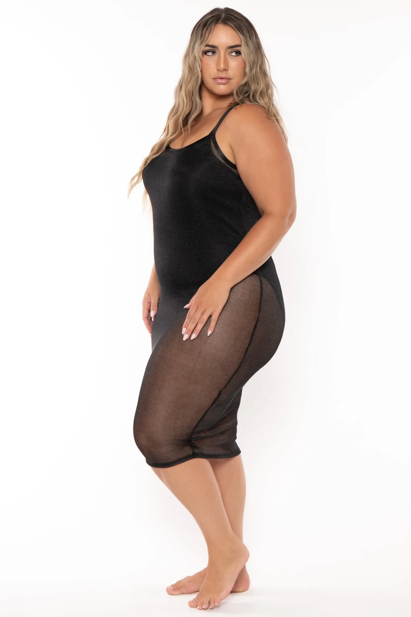 Plus Size Yenssy Metallic Mesh  Dress - Black