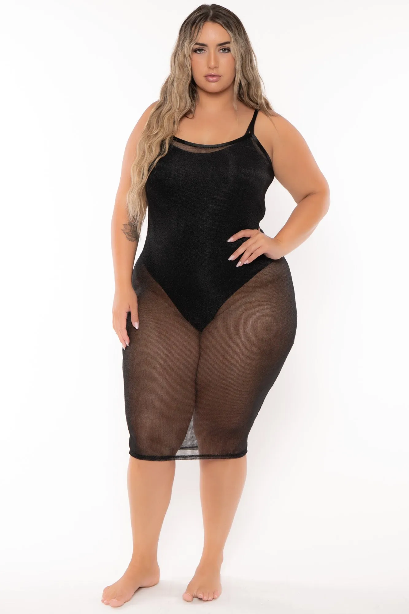 Plus Size Yenssy Metallic Mesh  Dress - Black