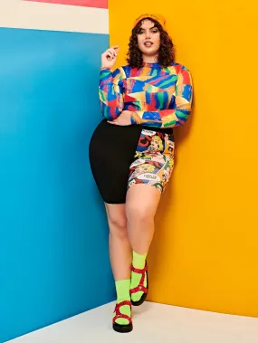 Pop Art Print Short Plus Size Leggings