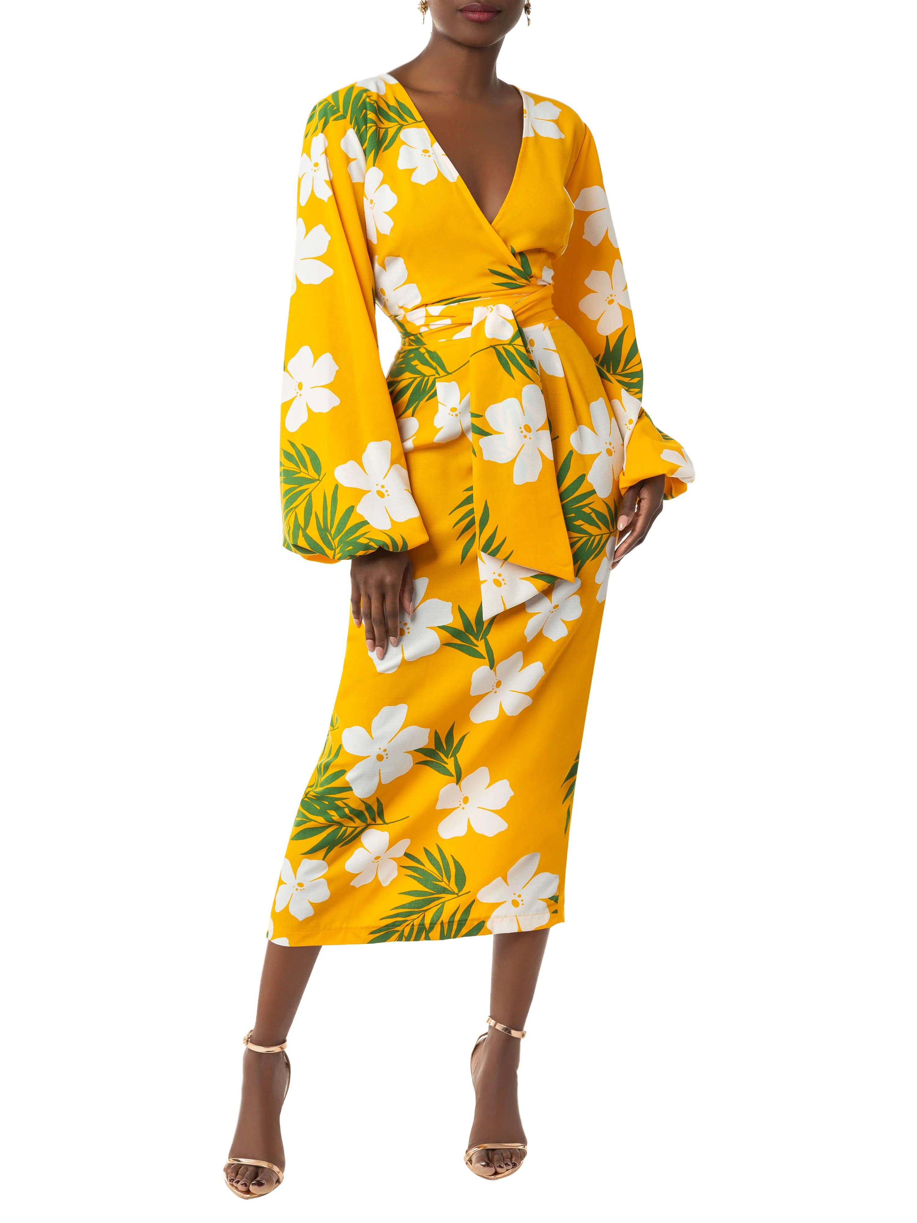 "Chloe" Yellow Tropical Wrap Dress