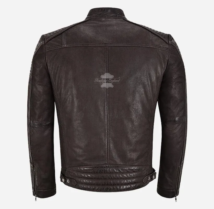 RAMBLE Mens Biker Leather Jacket Brown Soft Real Leather Jacket