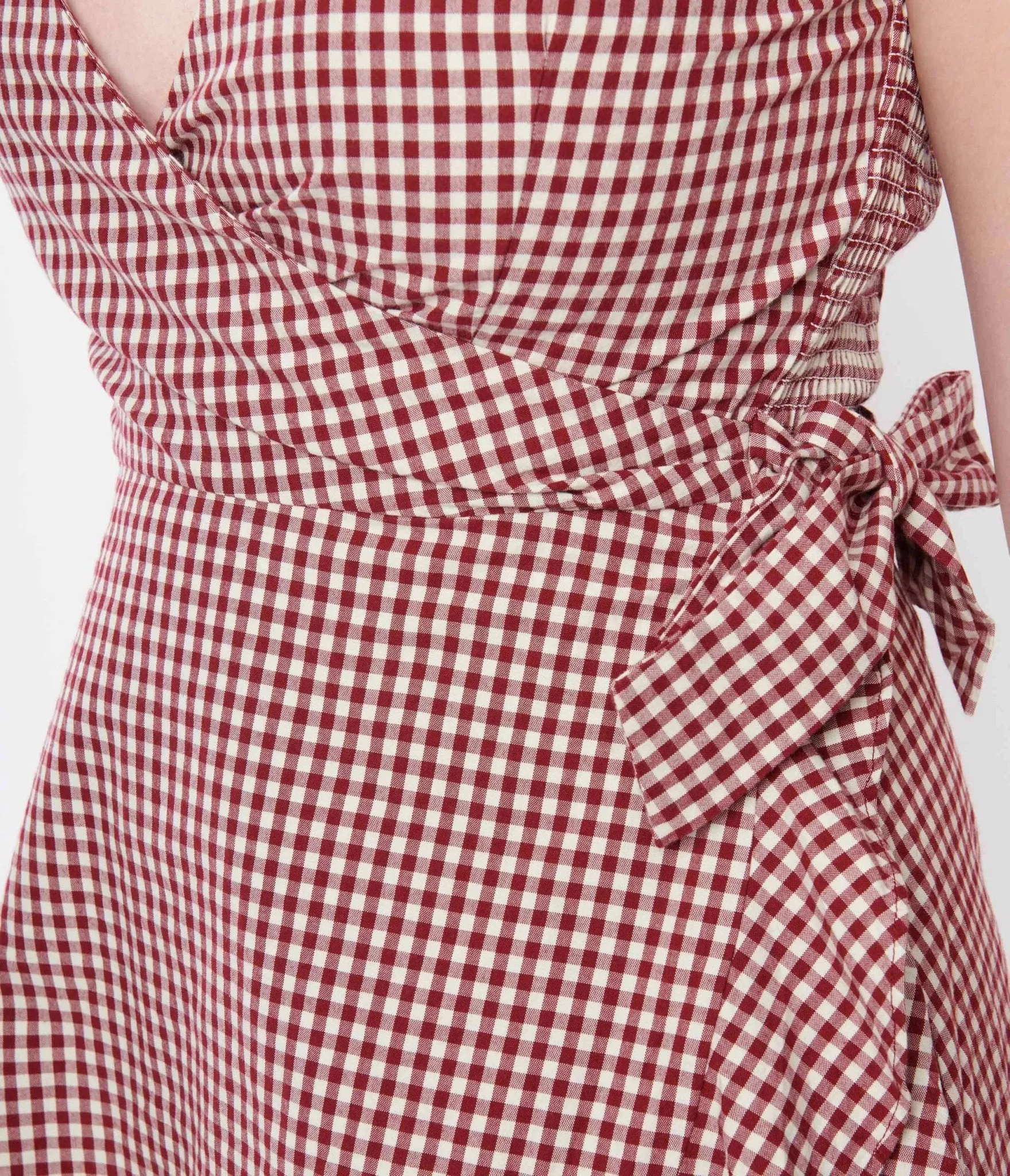 Red & White Gingham Wrap Dress