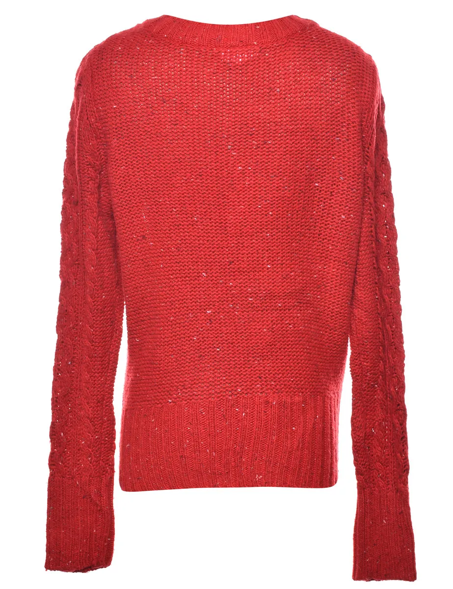 Red Cable Knit Jumper - L