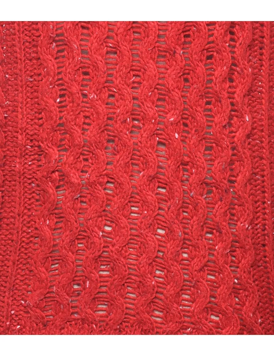 Red Cable Knit Jumper - L