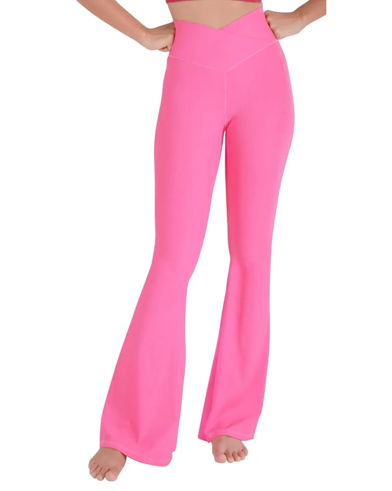 Ribbed Crossover Flared Leggings for Women