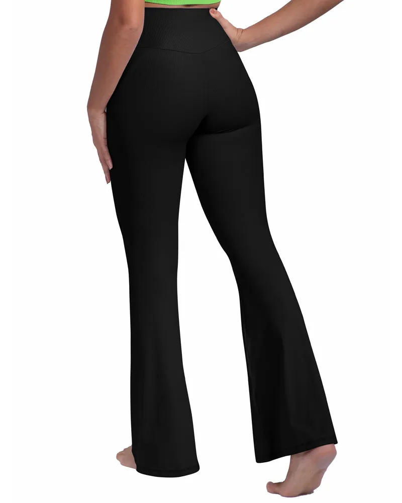 Ribbed Crossover Flared Leggings for Women