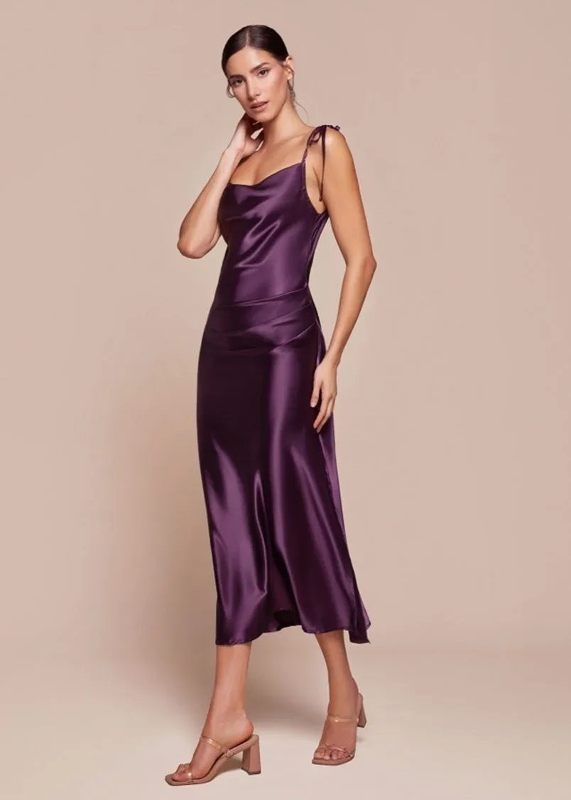 Rosie Satin Slip Cowl Neck Midi Dress Desert Rose