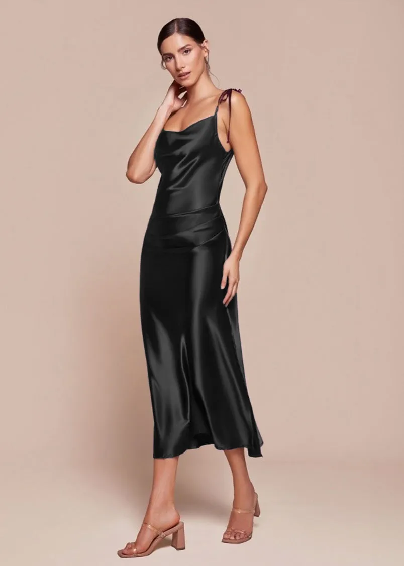 Rosie Satin Slip Cowl Neck Midi Dress Desert Rose