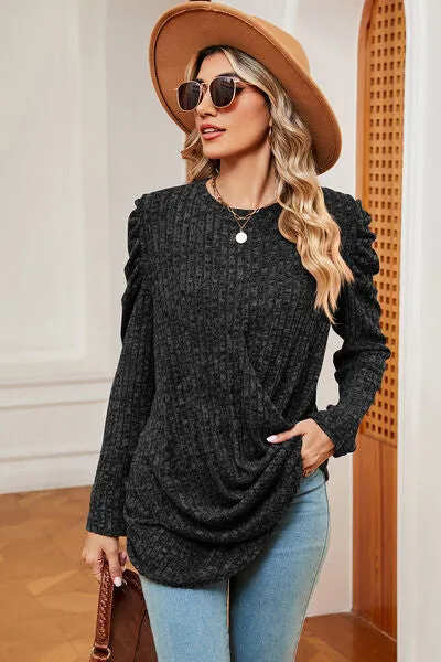 Round Neck Puff Sleeve T-Shirt