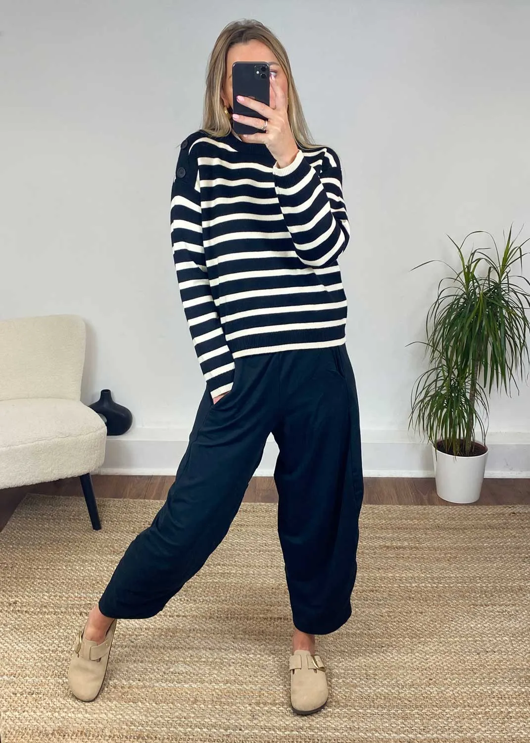 Saba Stripe Button Jumper in Black