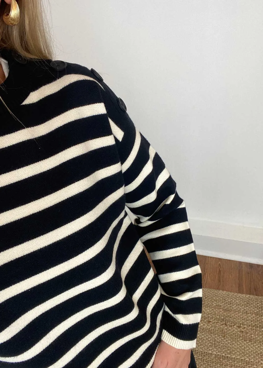 Saba Stripe Button Jumper in Black