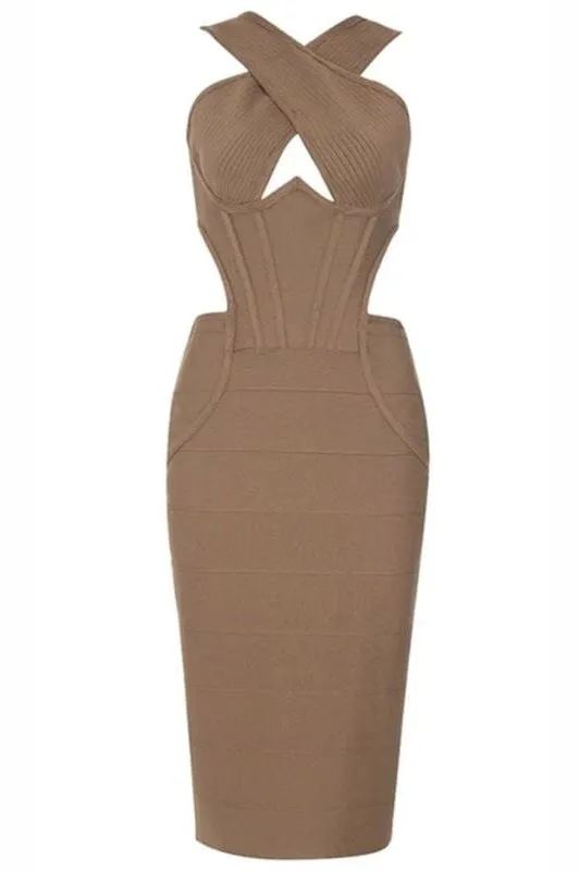 Sasha Bandage Midi Dress - Tan