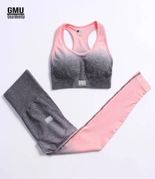 Seamless Ombre Sports Leggings Bra Set