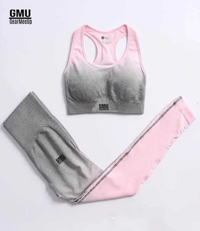 Seamless Ombre Sports Leggings Bra Set