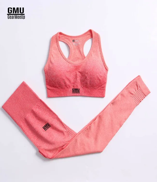 Seamless Ombre Sports Leggings Bra Set