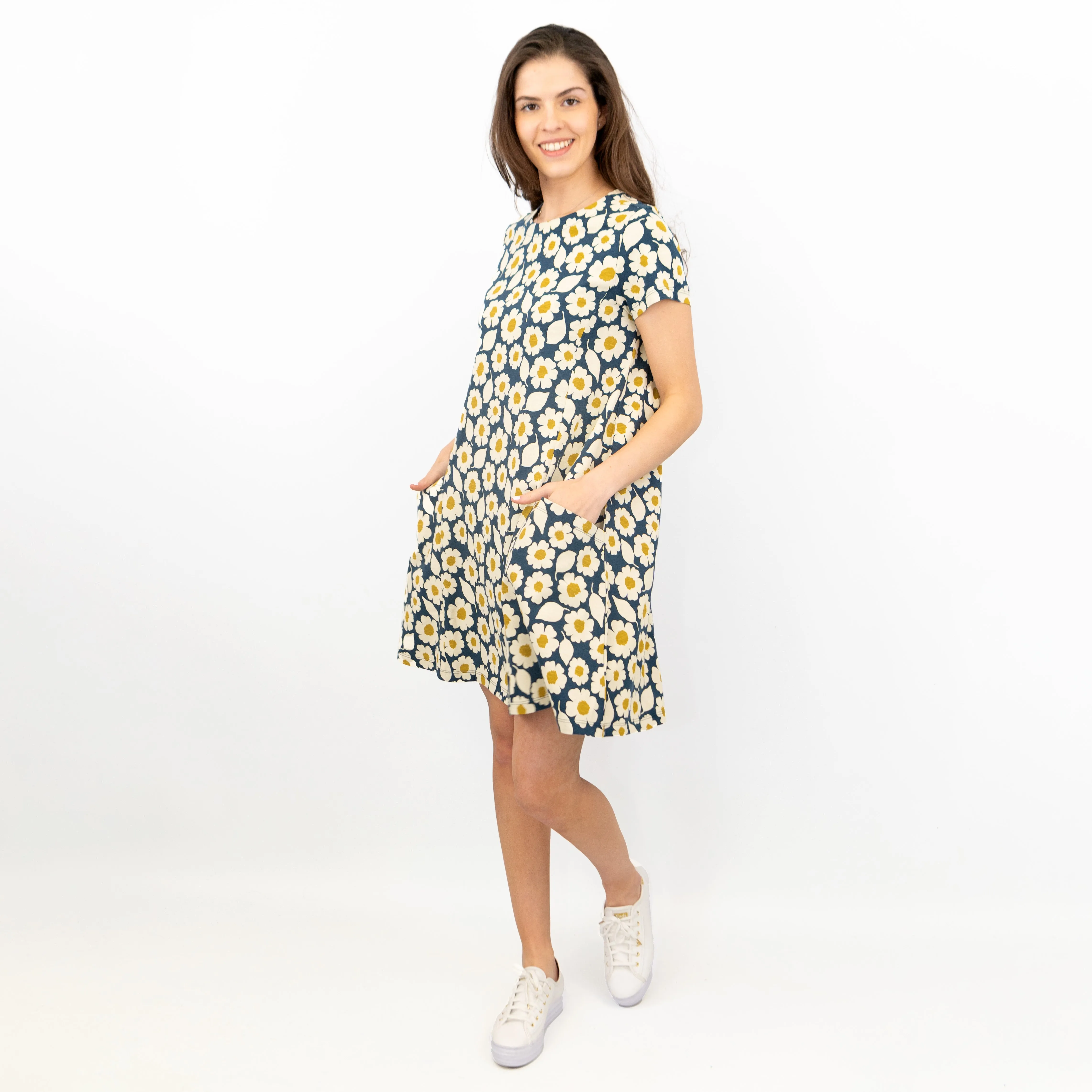 Seasalt Short Sleeve Blue Floral Print Clear Light Relaxed Casual Summer Short Dresses