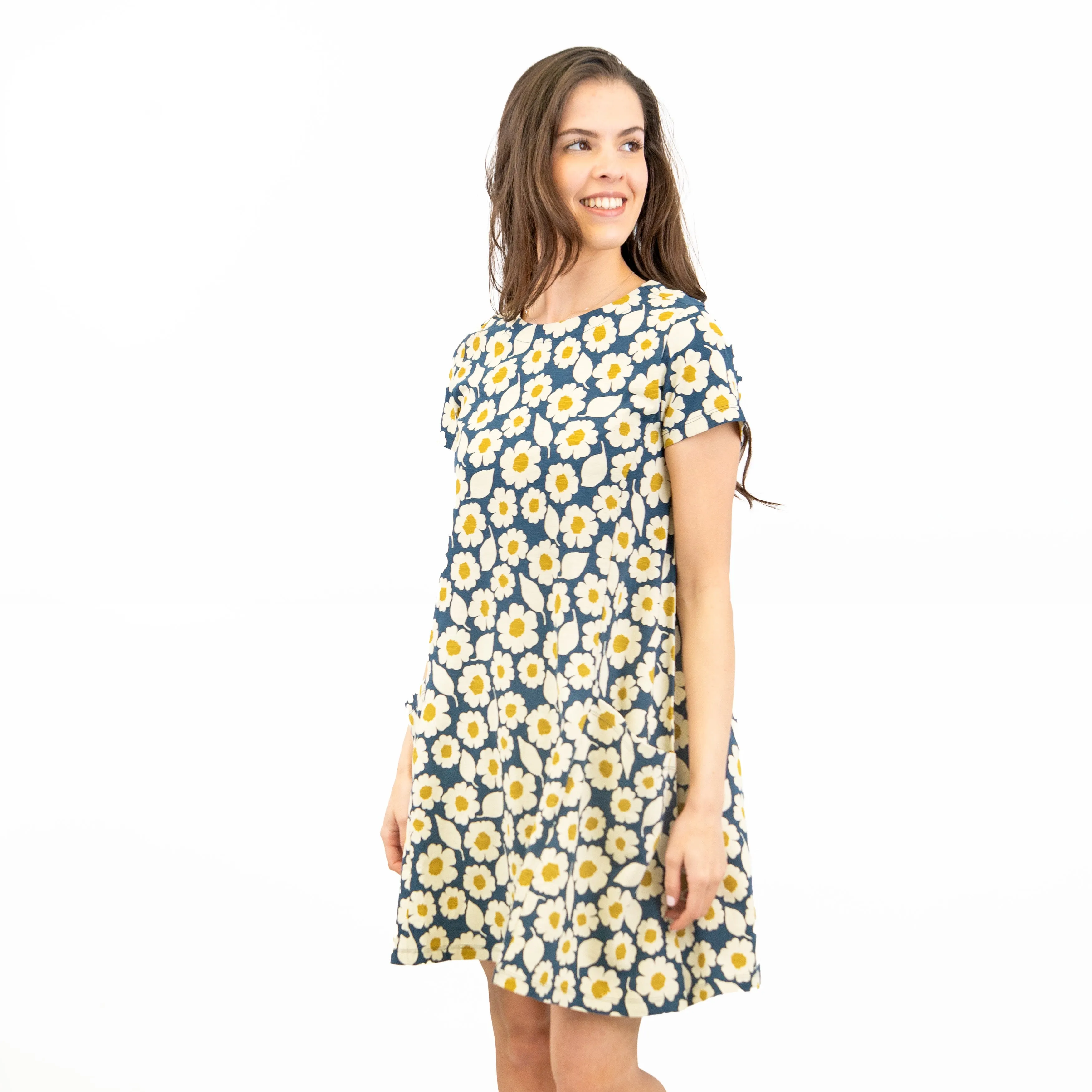 Seasalt Short Sleeve Blue Floral Print Clear Light Relaxed Casual Summer Short Dresses