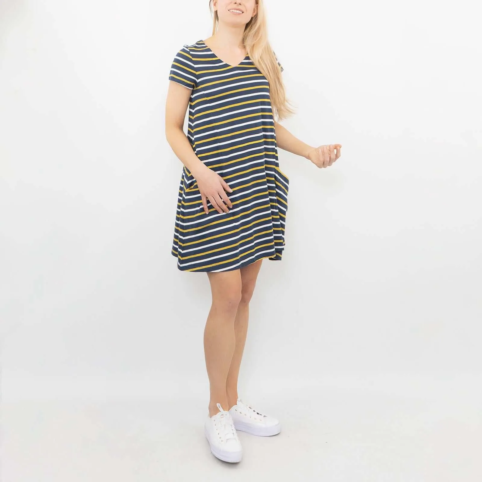 Seasalt Short Sleeve Clear Light Navy Breton Striped Relaxed Casual Jersey Dress