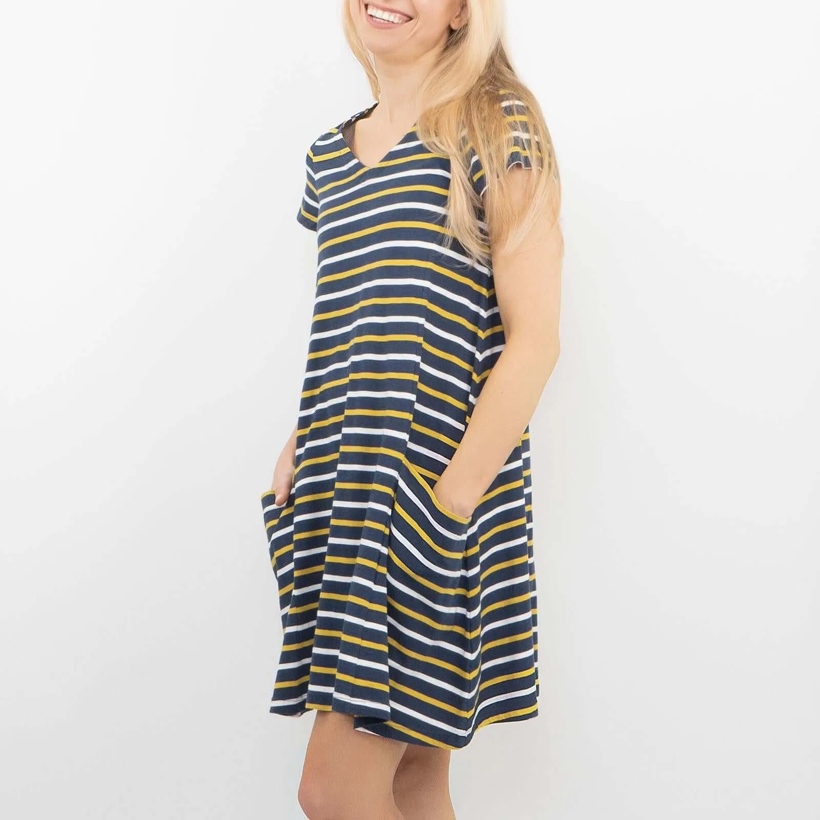 Seasalt Short Sleeve Clear Light Navy Breton Striped Relaxed Casual Jersey Dress