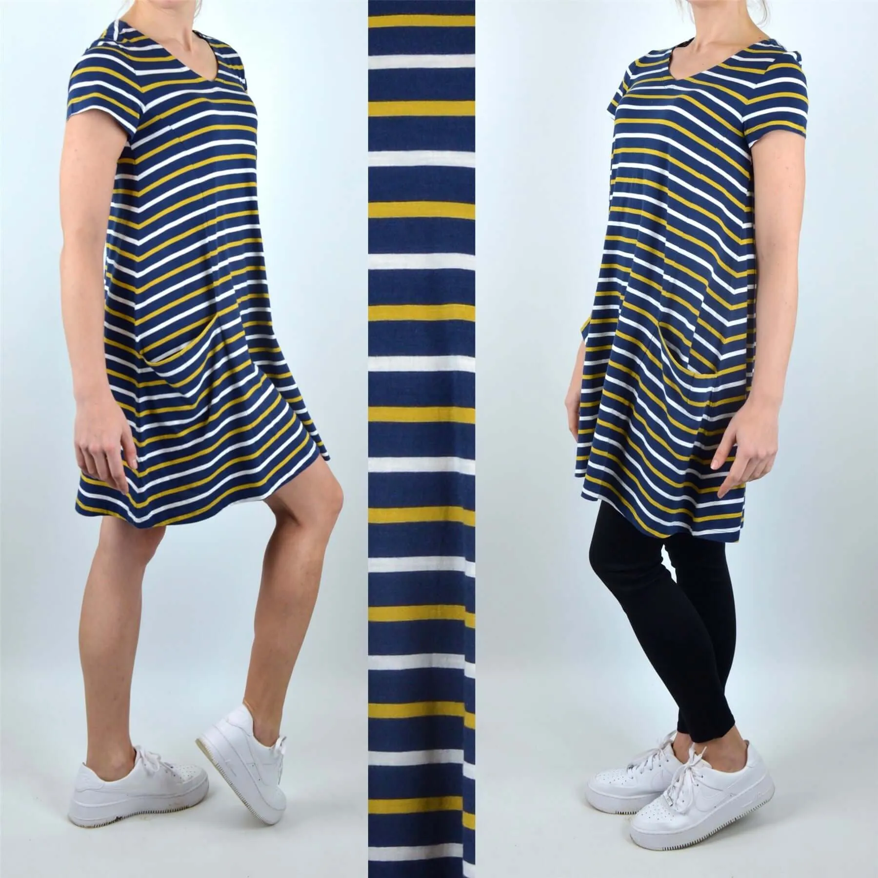 Seasalt Short Sleeve Clear Light Navy Breton Striped Relaxed Casual Jersey Dress