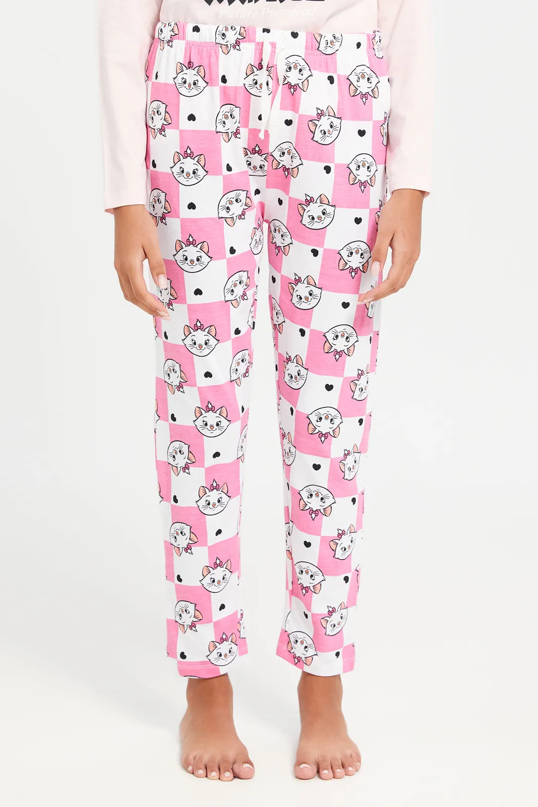 Senior Girls Pink Marie Cat Print Pajama Set (2 Piece)