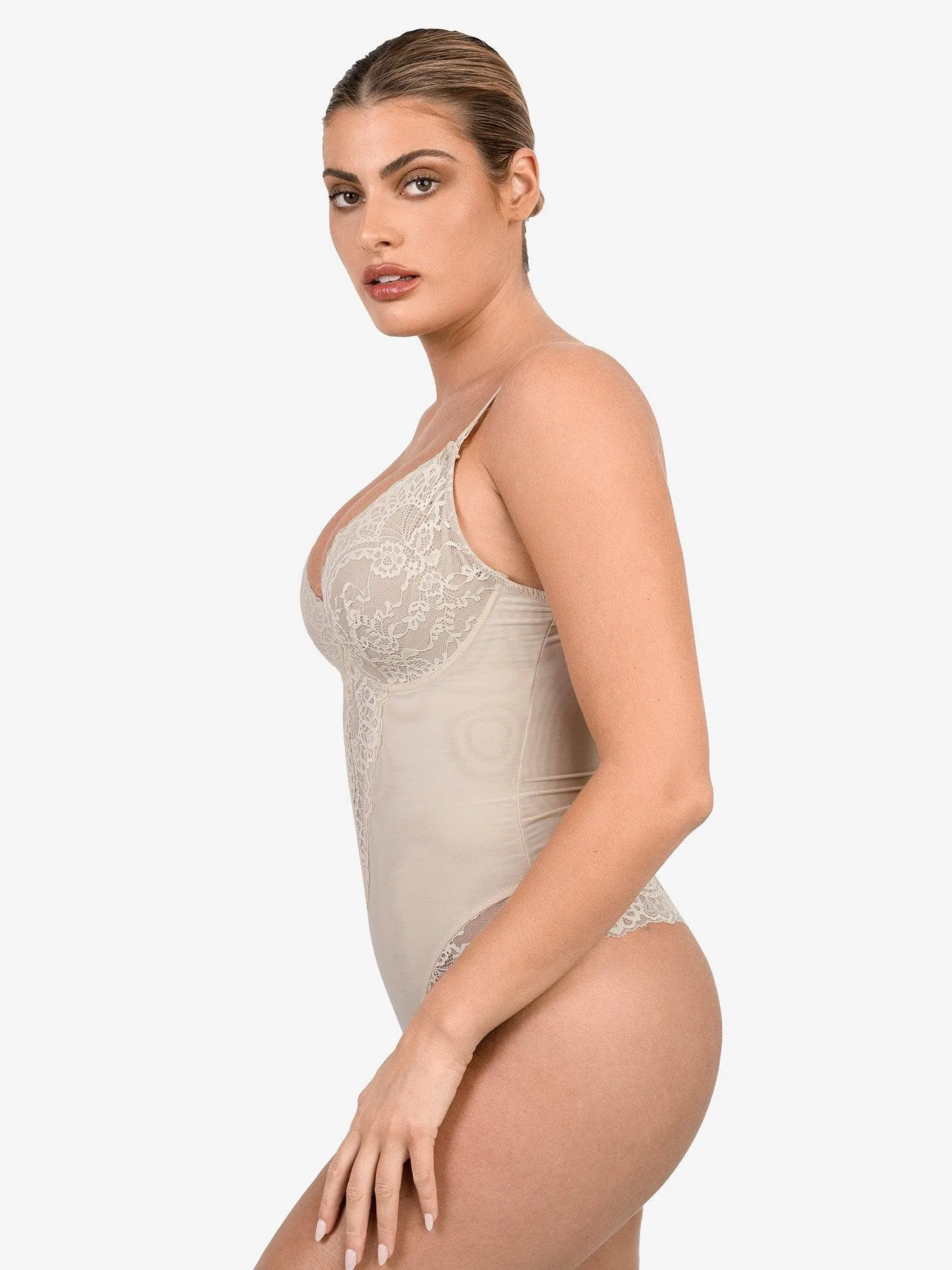 Shapewear Lace Deep V-Neck Sculpting Thong Bodysuit