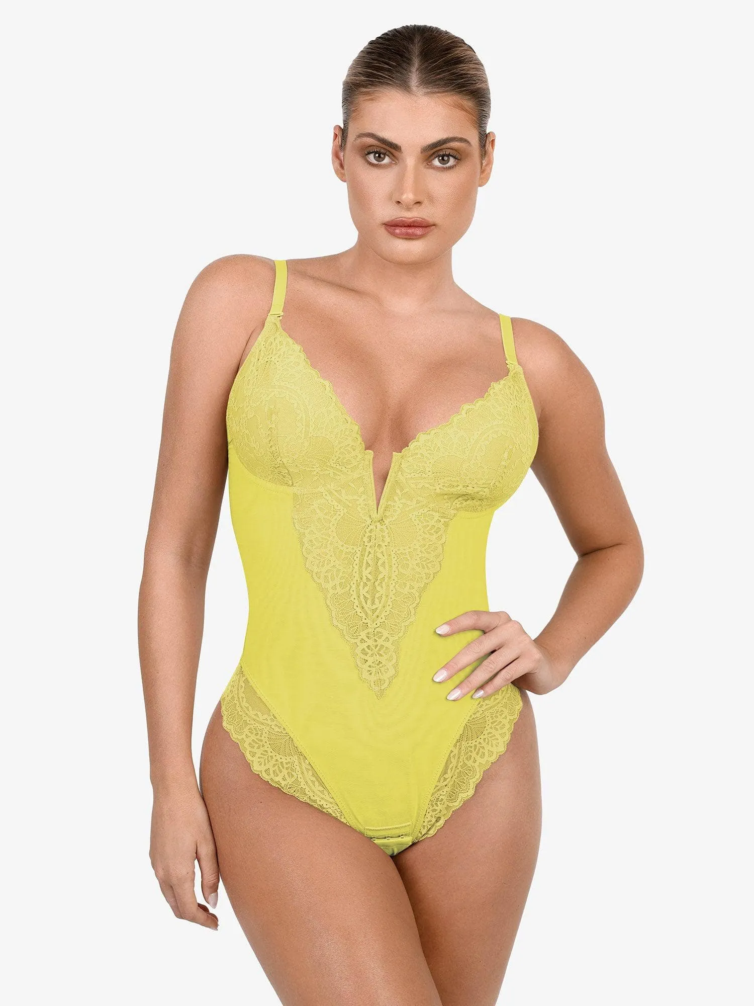 Shapewear Lace Deep V-Neck Sculpting Thong Bodysuit